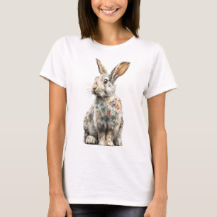 Floral Tattoos Rabbit Illustration Women T-Shirt