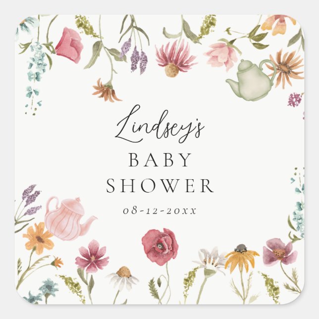 Floral Tea Baby Shower Stickers (Front)