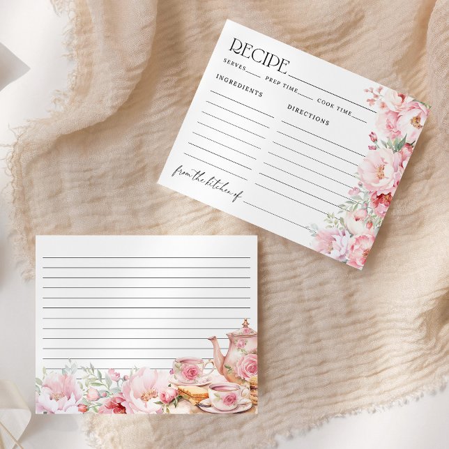 Floral Tea Blush Pink Bridal Shower Recipe Card (Creator Uploaded)
