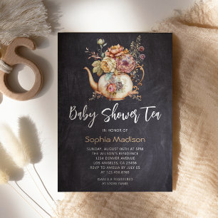Floral Tea Chalkboard baby shower Invitation
