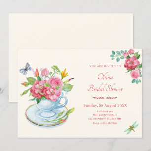 Floral tea cup bridal shower invitation