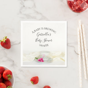 Floral Tea Cup Pink Roses Baby is Brewing Shower Napkin