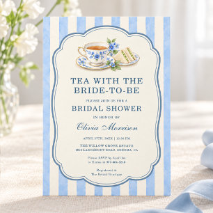 Floral Tea Cup & Sandwiches Blue Bridal Shower Invitation