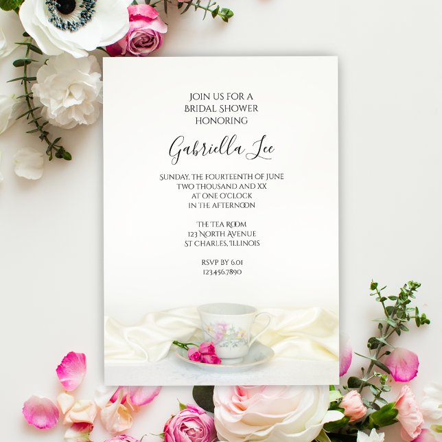 Floral Tea Cup with Pink Roses Bridal Shower Invitation (Creator Uploaded)