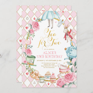 Floral Tea for Two Alice in Wonderland Birthday Invitation