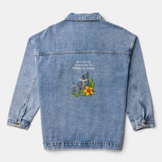 Floral Tea Kitty | Women's Shirt Denim Jacket (Back)