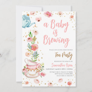  Floral Tea Party Baby Shower Invitation