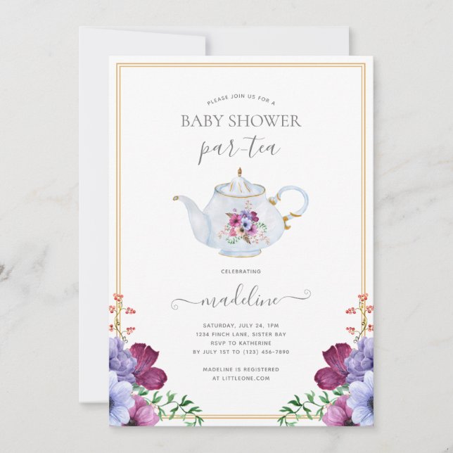 Floral Tea Party Baby Shower Invitation (Front)