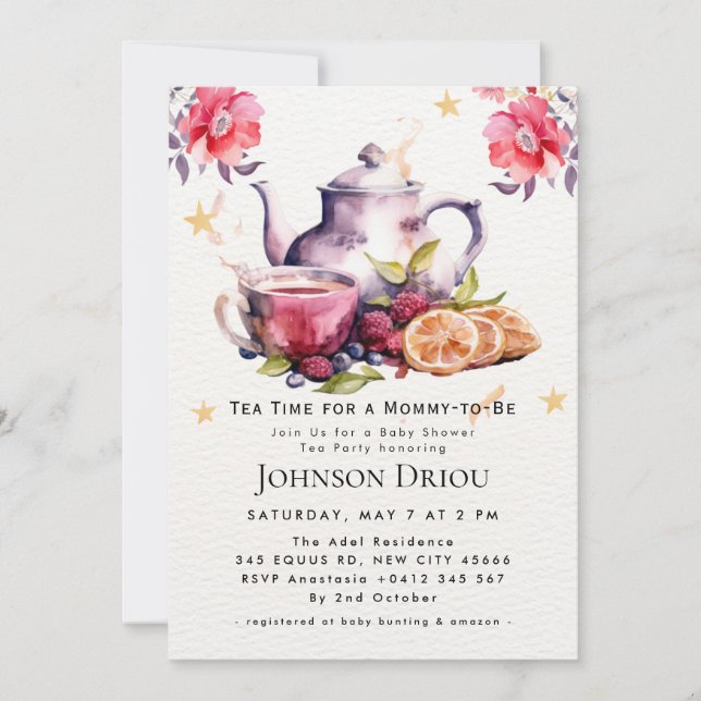 Floral Tea Party Baby Shower Invitation (Front)