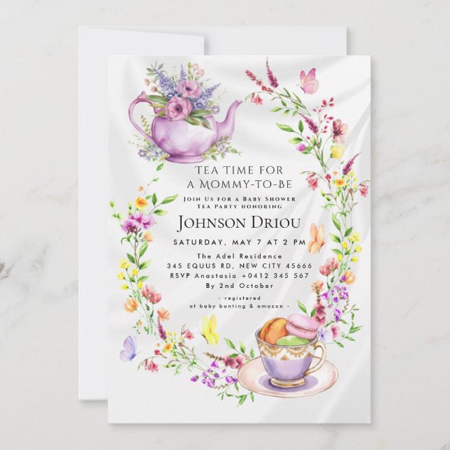 Floral Tea Party Baby Shower Invitation (Front)