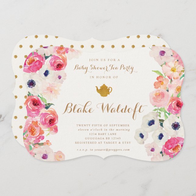 Floral Tea Party Baby Shower Invitation (Front/Back)