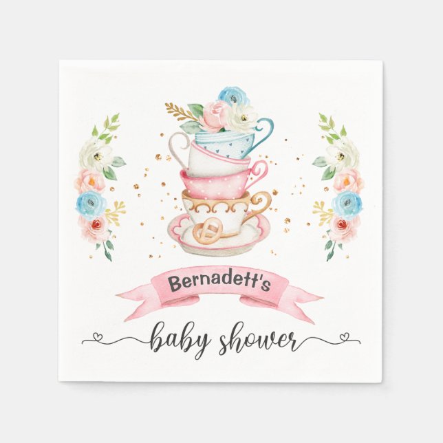 Floral  Tea Party Baby Shower Paper Napkin (Front)