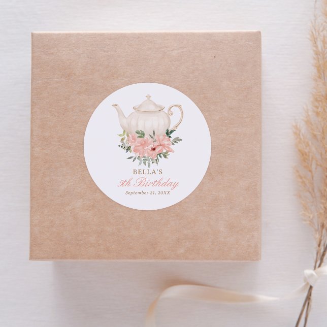 Floral Tea Party Birthday Classic Round Sticker (Creator Uploaded)