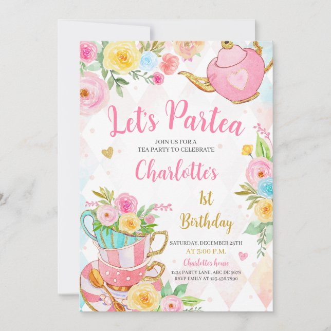 Floral Tea Party Birthday Invitation (Front)