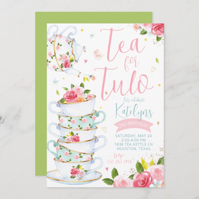 Floral Tea Party Birthday Invitation (Front/Back)