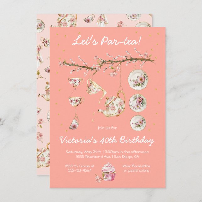 Floral Tea Party branch Birthday Invitation (Front/Back)