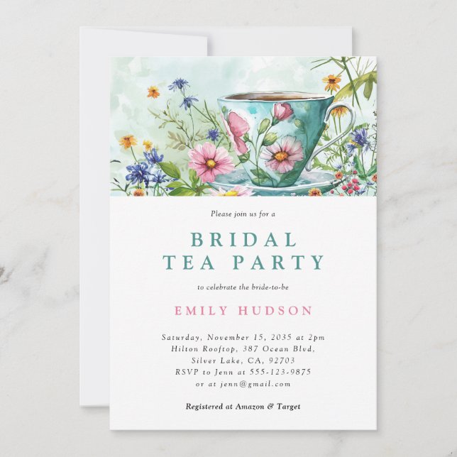 Floral Tea Party Bridal Shower Invitation (Front)