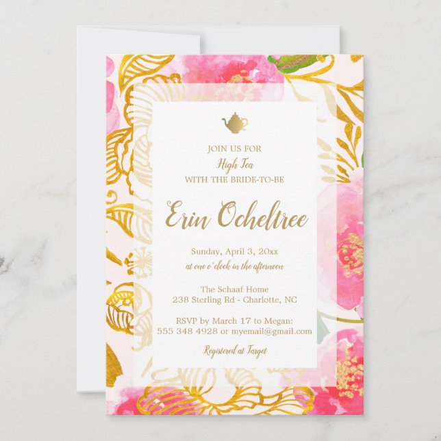 Floral Tea Party Bridal Shower Invitation (Front)