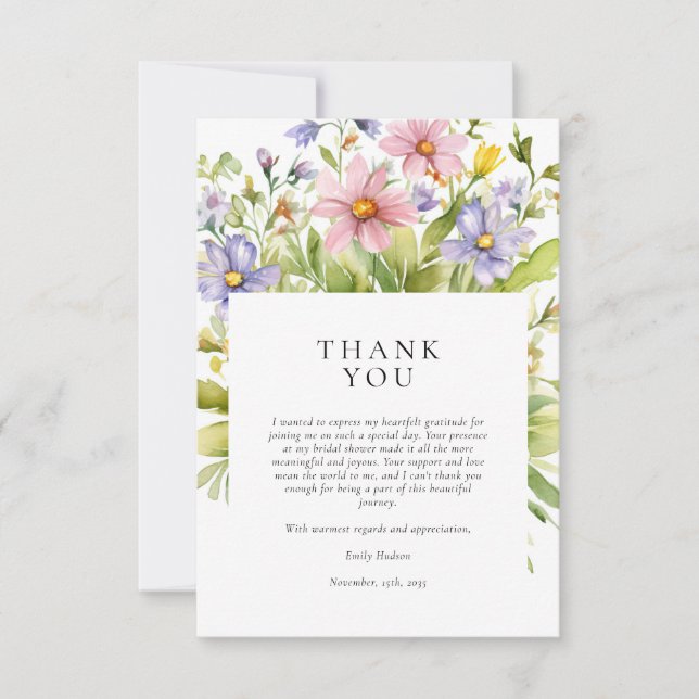 Floral Tea Party Bridal Shower Thank You Card (Front)
