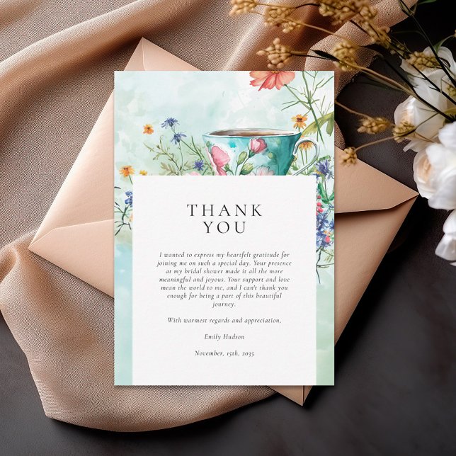 Floral Tea Party Bridal Shower Thank You Card (Creator Uploaded)