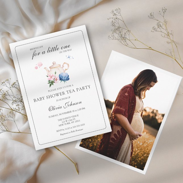 Floral Tea Party Gender Neutral Baby Shower Photo Invitation (Creator Uploaded)