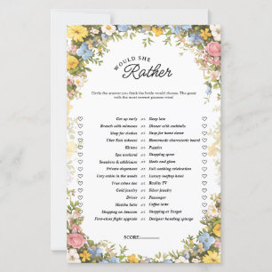 Floral Tea Party Would She Rather Bridal Game