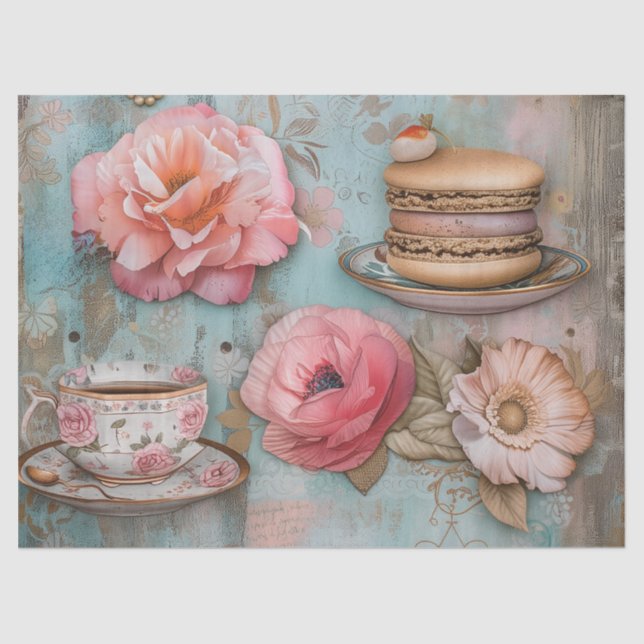 Floral Tea Time Pastel Flowers Decoupage Tissue Paper (Front)