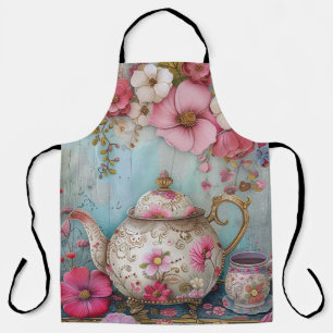 Floral Tea Time Teapot Decoupage Apron