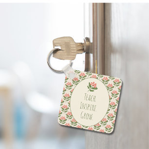 Floral Teacher Keychain   Teach • Inspire • Grow