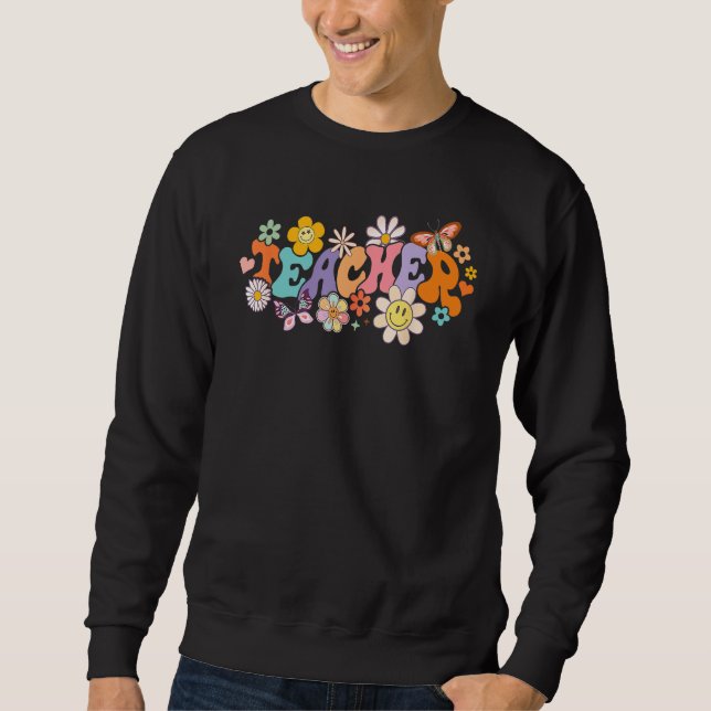 Floral Teacher Kids Retro Groovy Back To School Te Sweatshirt (Front)