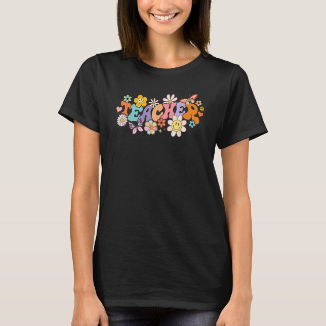 Floral Teacher Kids Retro Groovy Back To School Te T-Shirt (Front)