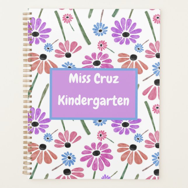 Floral Teacher Name/Grade Colourful  Planner (Front)
