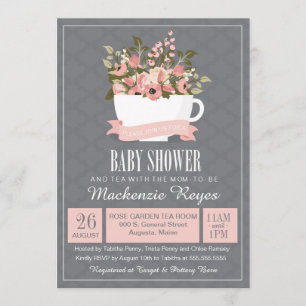 Floral Teacup Baby Shower Invitation, Tea Party Invitation