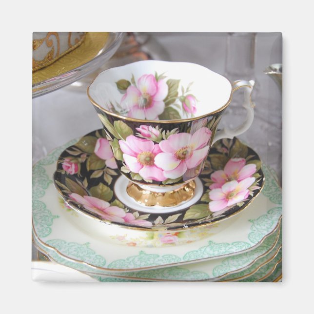 Floral teacup Fridge Magnet (Front)