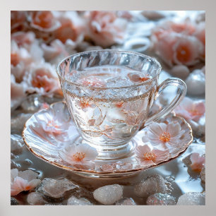 🌸 Floral Teacup Kitchen Wall Gift For Tea Lovers  Poster