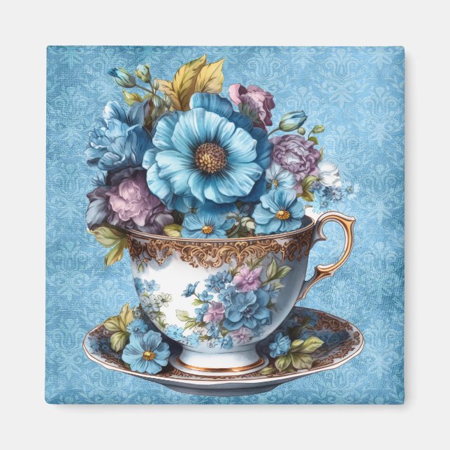 Floral Teacup Refrigerator Magnet (Front)