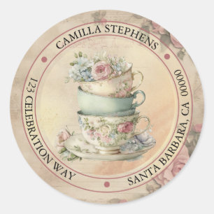 Floral Teacups Return Address Envelope Seal