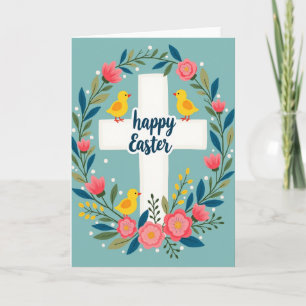 Floral Teal Bird Circle Card