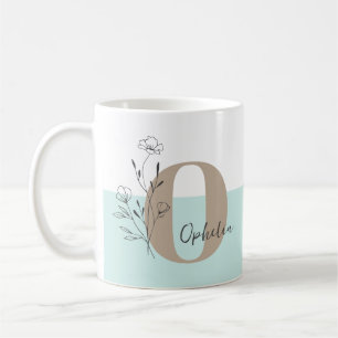 Floral Teal Bold Monogram Name  Coffee Mug