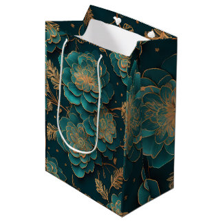 Floral Teal & Bronze Gift Bag