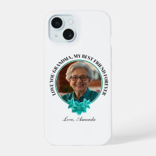 Floral Teal Frame Grandkid to Grandma Photo iPhone 15 Case