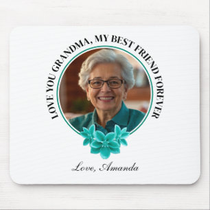 Floral Teal Frame Grandkid to Grandma Photo Mouse Pad