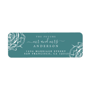 Floral Teal Future Mr Mrs Wedding Return Address Label