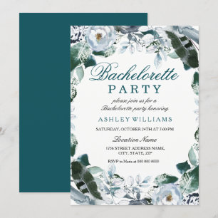 Floral Teal Green Bachelorette Party Invite