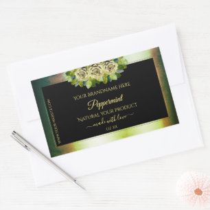 Floral Teal Green Marble Black Product Label Roses