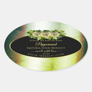 Floral Teal Green Marble Black Product Label Roses