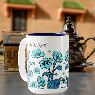 Floral Teal Personalise Two-Tone Coffee Mug