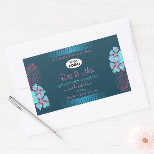 Floral Teal Product Labels Pink Palm Leaves Logo