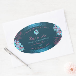 Floral Teal Product Labels Tropic Pink Palm Leaves