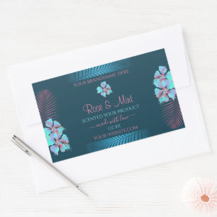 Floral Teal Product Labels Tropic Pink Palm Leaves